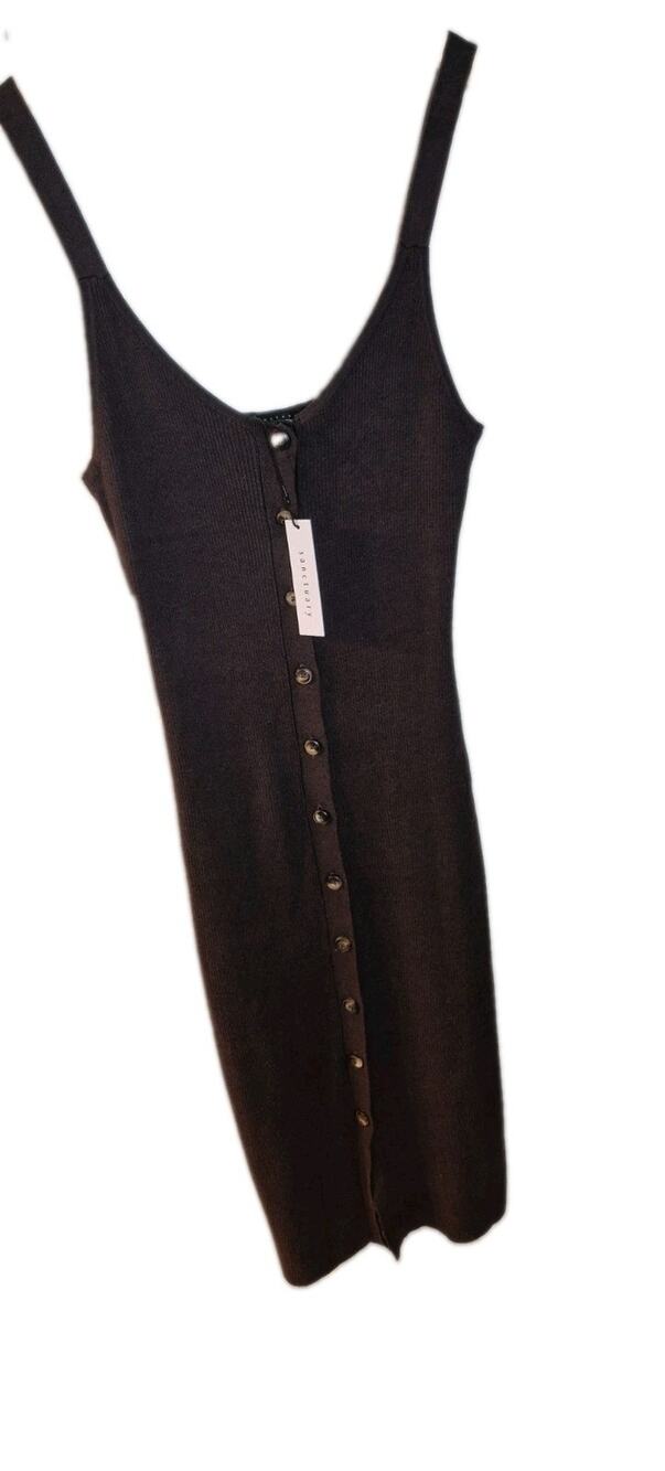 NWT Sanctuary Sweet Emotions Midi Strap Dress Brown Cotton Blend Minimalist L